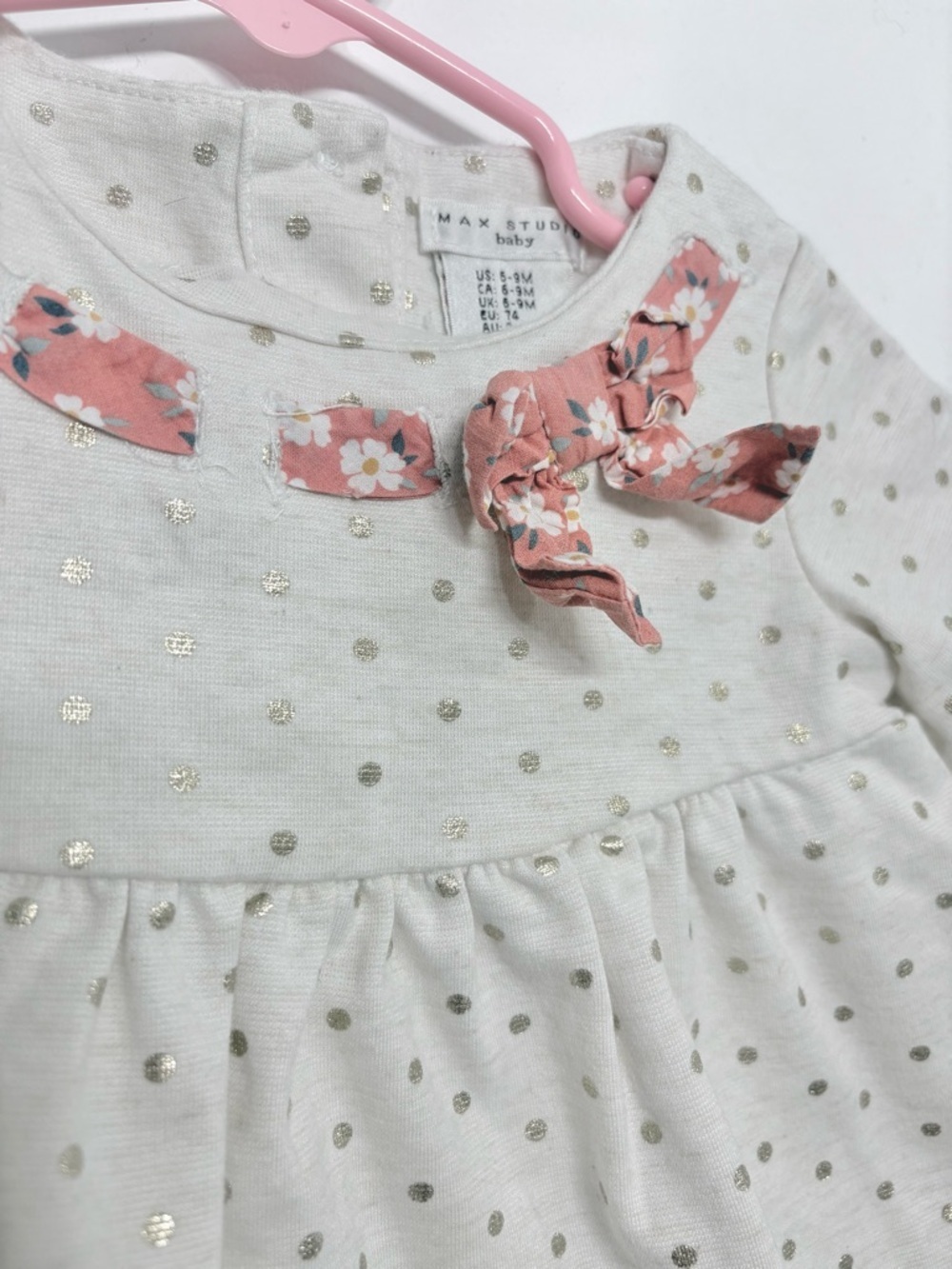 2 for 18$ - Max Studio Baby 6-9M Polka Dot Dress π€ Bow Detail Cute Outfit - Picture 3 of 7